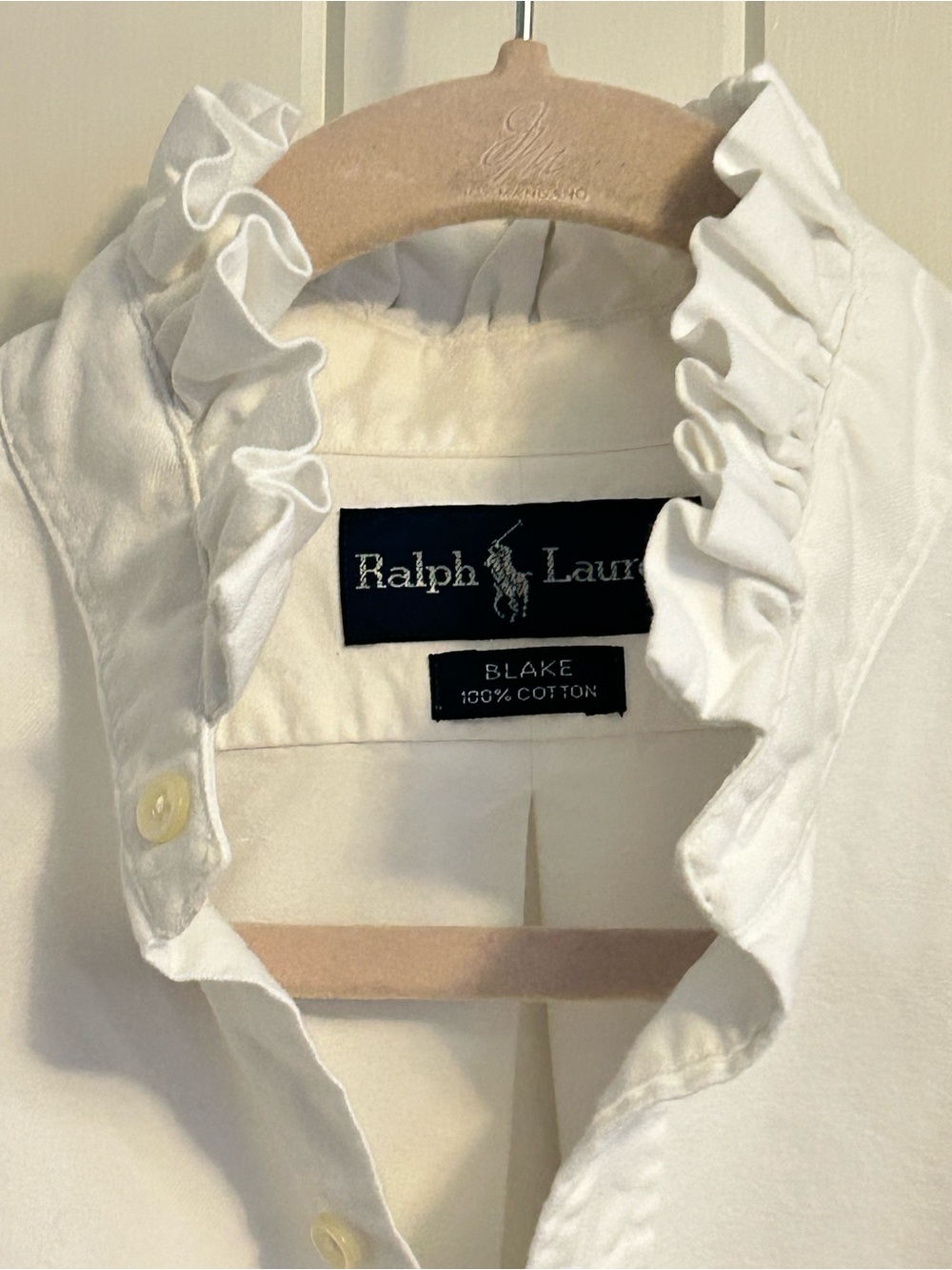 Upcycled Ralph Lauren White Button-Down Shirt Embroidered Polo Bear Pocket Med - Picture 3 of 10